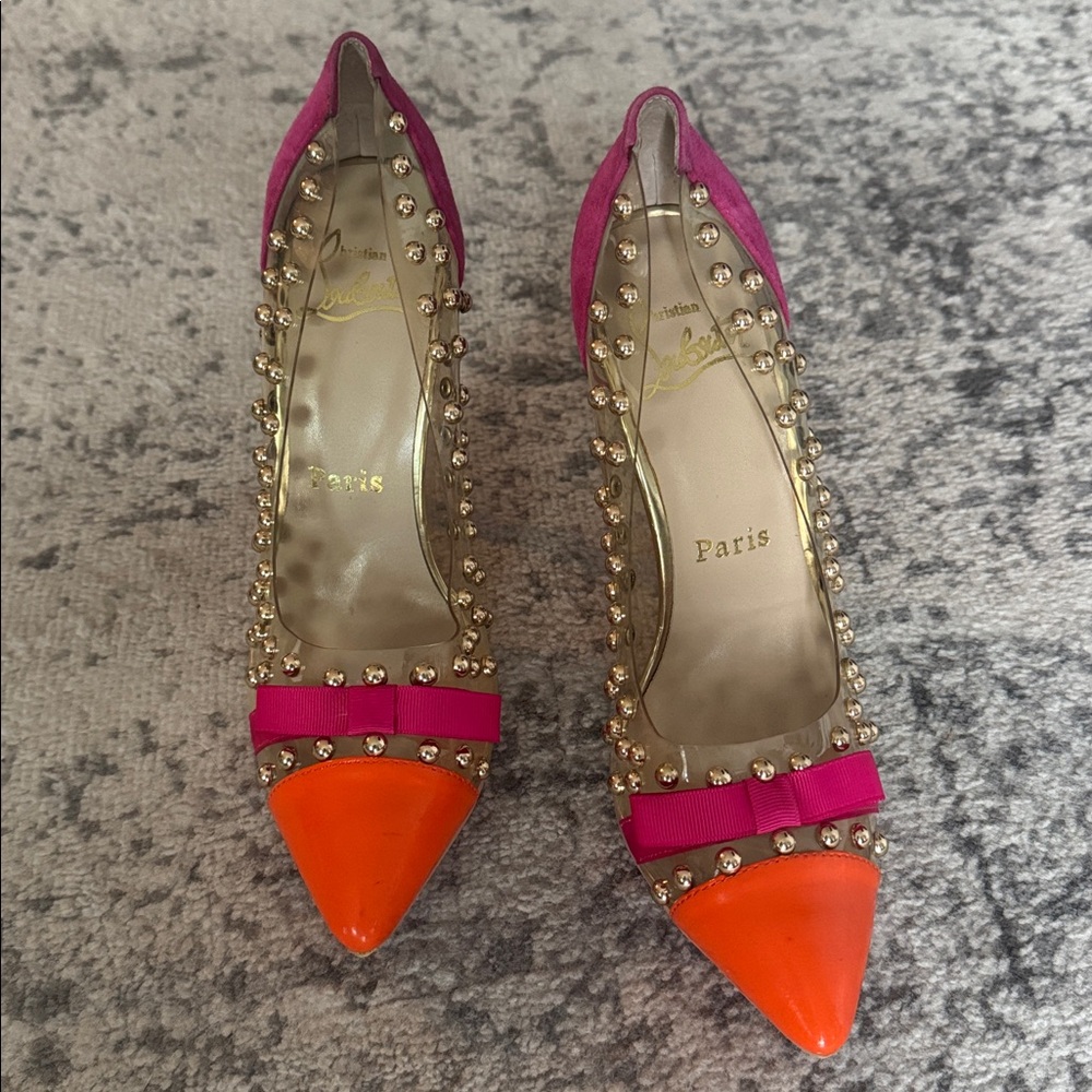 Christian Louboutin Pink and Orange Studded Heels